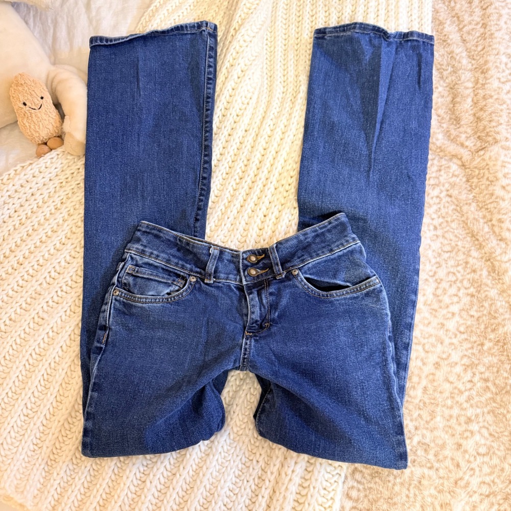 Patagonia Womens 27 Organic Cotton Bootcut Jeans Dark Wash Blue Double Button